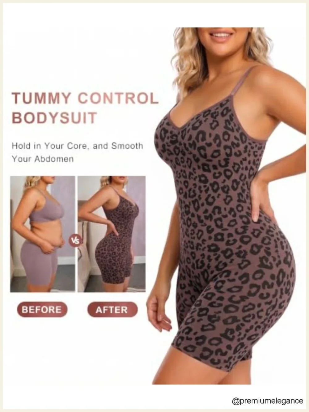 Tummy Control Bodysuit Shapewear Mid Thigh Body Shaper Seamless Nylon Spandex